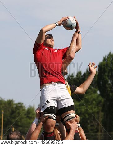 Odessa, Ukraine - June 23, 2021: Odessa National Team Credo (red) - Olympic-kharkiv (yellow) In Rugb