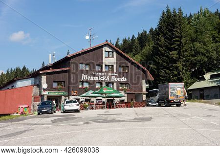 Horni Misecky, Czech Republic - August 20, 2020: The Jilemnicka Bouda Building In Horni Misecky With