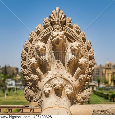 Hindu Statue Of Snakes. One Of The Statues Studding The Terrace Of The Historical Palace Of Baron Em