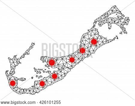 Mesh Polygonal Map Of Bermuda Islands Under Lockdown. Vector Structure Is Created From Map Of Bermud