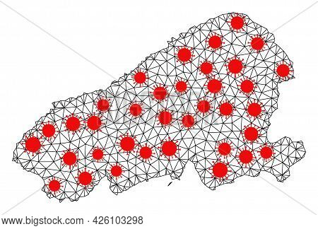 Carcass Polygonal Map Of Kahoolawe Island Under Lockdown. Vector Model Is Created From Map Of Kahool