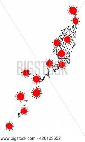 Wire Frame Polygonal Map Of Palau Islands Under Outbreak. Vector Structure Is Created From Map Of Pa