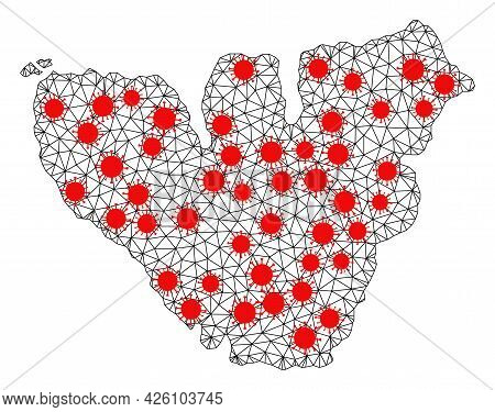Wire Frame Polygonal Map Of Moorea Island Under Outbreak. Vector Model Is Created From Map Of Moorea