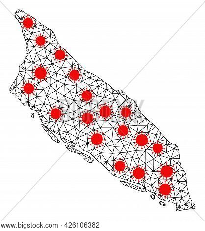 Wire Frame Polygonal Map Of Aruba Island Under Infection. Vector Model Is Created From Map Of Aruba 