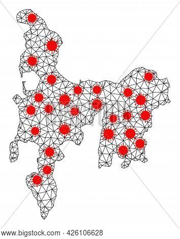 Carcass Polygonal Map Of Hamilton Island Under Outbreak. Vector Structure Is Created From Map Of Ham