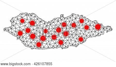 Wire Frame Polygonal Map Of Socotra Island Under Infection. Vector Model Is Created From Map Of Soco