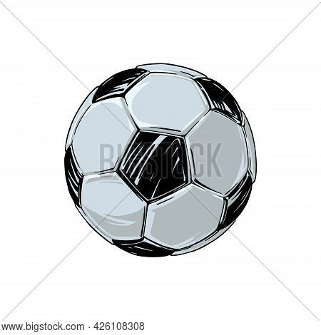 Drawing Of An Old Leather Socker Ball. Isolated On White For Printing Souvenirs And Advertising. Vec