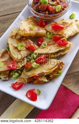 Vegetarian Mexican Pepper Jack Cheese Quesadillas With Black Bean Salsa