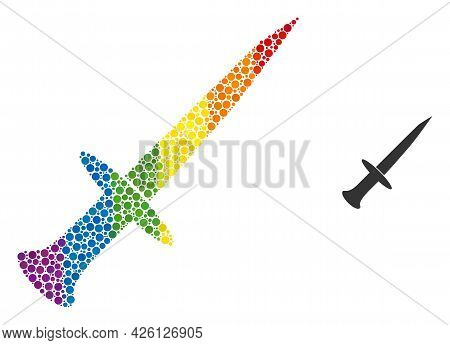 Sword Collage Icon Of Spheric Blots In Different Sizes And Spectrum Color Tints. A Dotted Lgbt-color