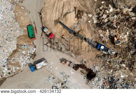 Landfill For The Recycling Of Construction Waste And Dispose Debris. Industrial Rubbish Treatment Pr