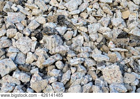 Concrete After Crushing For Recycling. Reuse Crushed Concrete Rubble, Asphalt, Building Material, Bl