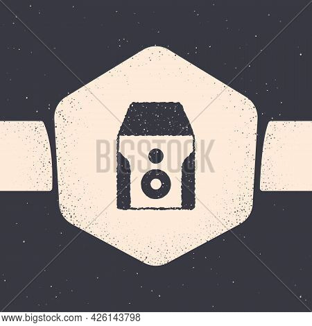 Grunge Uninterruptible Power Supply Ups Icon Isolated On Grey Background. Monochrome Vintage Drawing