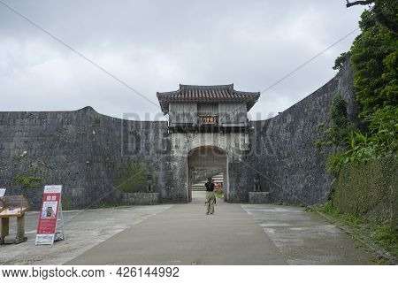 Okinawa, Japan - June 8,2019 : View Of Kankaimon Gate Of Shuri Castle In Naha, Okinawa, Japan On Jun