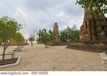 Ruin Of Old Pagoda At Phukhao Thong In Ayutthaya, Thailand.