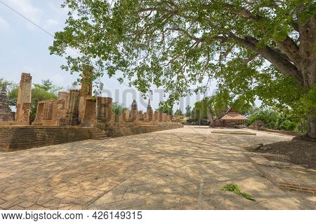 Ruin Of Old Pagoda At Phukhao Thong In Ayutthaya, Thailand.