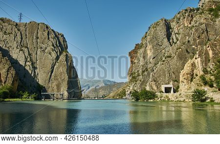 Tunnel. Gunib District,, Big Mountain Formation In The Background. Dagestan, Russia