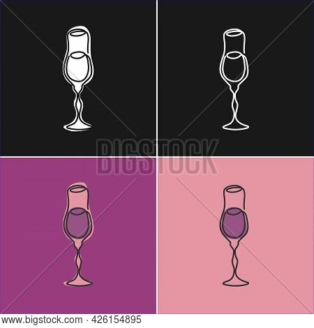 One Line Drawing Liquor Glass On Various Background. Four Types Of Images. Colored Cartoon Graphic S