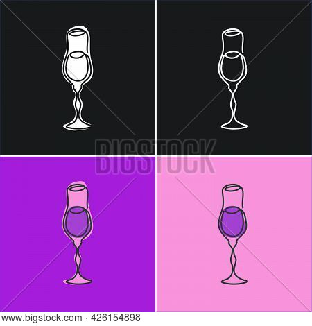 One Line Drawing Liquor Glass On Various Background. Four Types Of Images. Colored Cartoon Graphic S