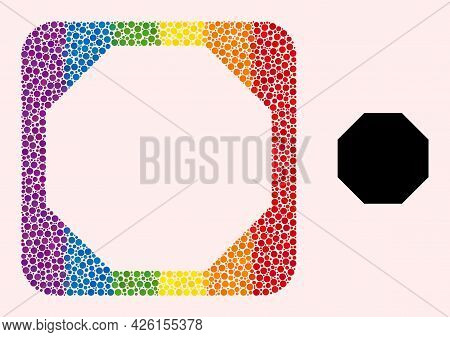 Dot Mosaic Octagon Stencil Pictogram For Lgbt. Multicolored Rounded Rectangle Mosaic Is Around Octag