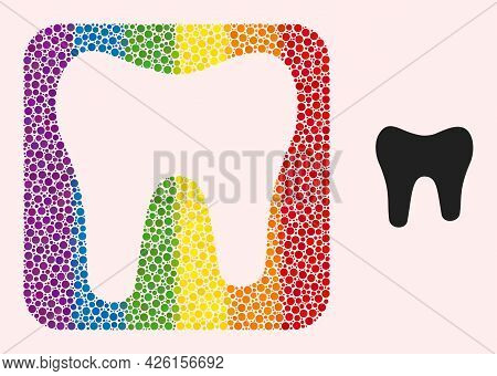 Dot Mosaic Tooth Hole Icon For Lgbt. Rainbow Colored Rounded Square Mosaic Is Around Tooth Carved Sh