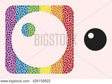 Dot Mosaic Sphere Carved Icon For Lgbt. Multicolored Rounded Square Mosaic Is Around Sphere Carved S