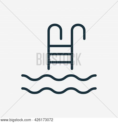 Swimming Pool Linear Icon. Ladder Or Stairs For Swim Pool Line Icon. Summer Vacation And Activity Re