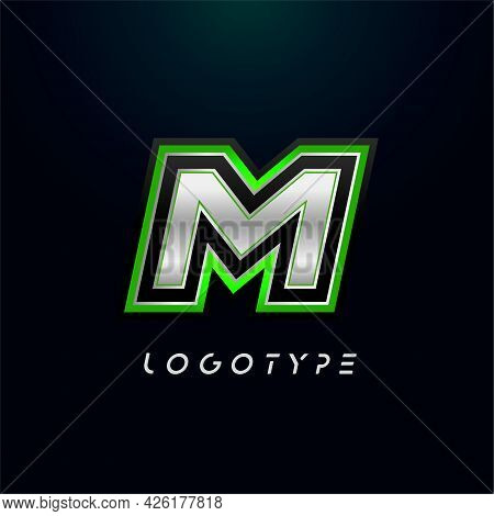 Letter M For Video Game Logo And Super Hero Monogram. Sport Gaming Emblem, Bold Futuristic Letter Wi