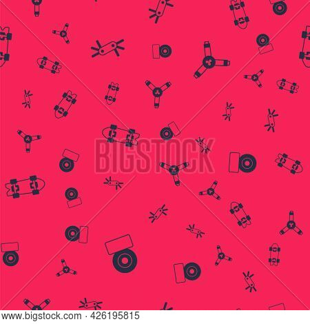 Set Skateboard Wheel, Tool Allen Keys, Longboard Or Skateboard And Y-tool On Seamless Pattern. Vecto