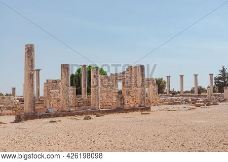 Ancient Ruins Of Colonnaded Portico In The Sanctuary Of Apollo Hylates Near Limassol, Cyprus