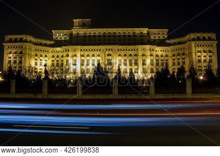 Palace Of Parliament At Night Time, Bucharest, Romania