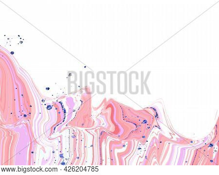 Luxurious White And Pink Marble Texture. Vector Abstract Shiny Pattern With Blue Splashes. Elegant D