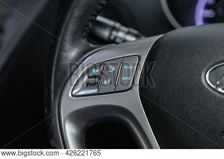 Novosibirsk, Russia - June 29, 2021: Hyundai Ix35, Interior Of A Modern Car With Voice Control Butto