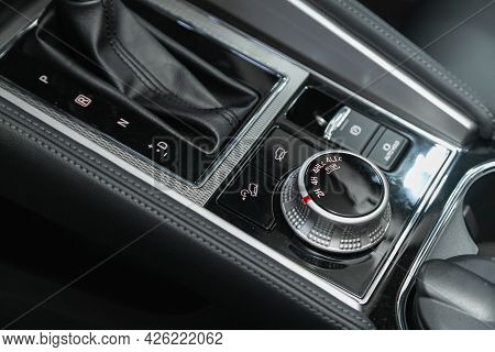 Novosibirsk, Russia - June 29, 2021: Mitsubishi Pajero Sport, Close Up 2wd, Auto, Lock  Button Switc
