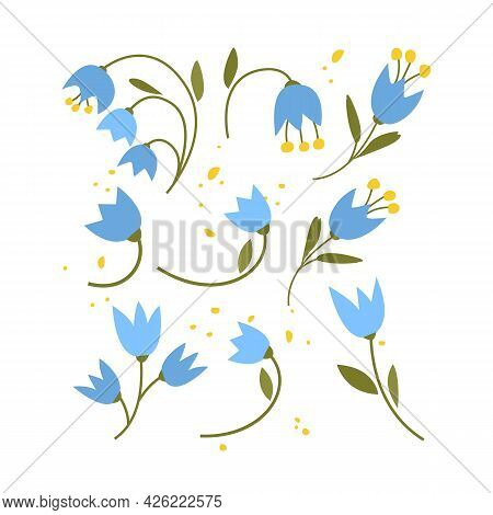Collection Of Hand Drawn Plants. Botanical Set Of Sketch Flowers And Branches, Vector Illustrations
