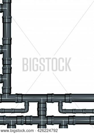 Sewerage. Water Fittings. Pipeline For Various Purposes. Illustration Frame Isolated On Background V