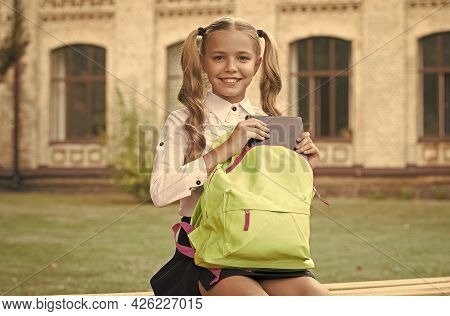 Read And Succeed. Happy Girl Read Book Outdoors. Small Child Learn To Read. Reading Day. Literature 