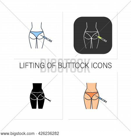 Cosmetic Injection Icons Set.injection Into Buttocks.correction, Lifting Of Buttock. Surgery. Beauty