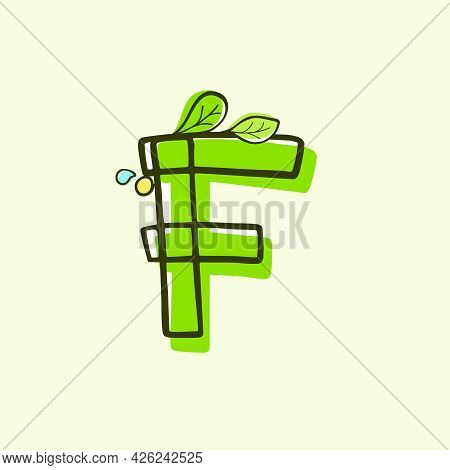 Eco Style Letter F Logo Hand-drawn With A Marker With Paint Shift Effect. Vector Cartoon Typeface Fo