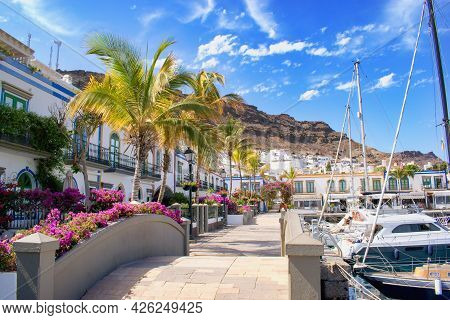 Beautiful Street In Puerto Mogan Town, Gran Canaria Island , Spain