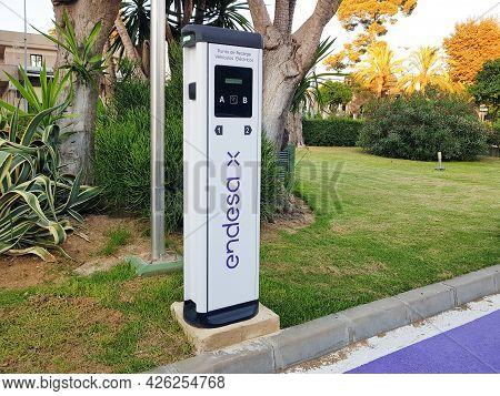 Jerez De La Frontera, Andalusia, Spain. 7 July 2021. Charging Point For Electric Vehicles Of The End