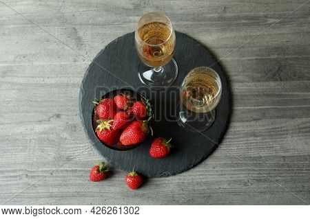 Concept Of Delicious Drink With Rossini Cocktails On Gray Textured Table