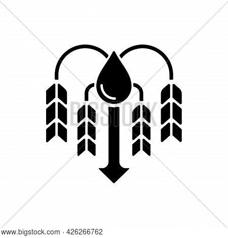 Crop Shortage Due To Water Resources Lack Black Glyph Icon. Growing Water Scarcity. Lacking Enough R