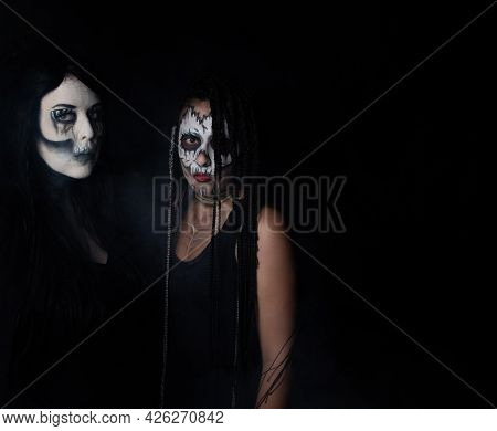 Supernatural Entities, Portrait Of Two Supernatural Entities, Artistic Makeup, Black Background, Low