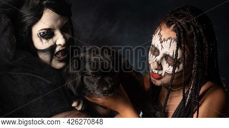 Supernatural Entities, Portrait Of Two Supernatural Entities Holding Their Sacrifice, Artistic Makeu