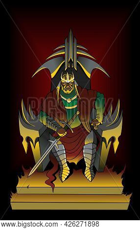 Severe King On The Throne, Vector Illustration