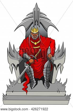 Severe King On The Throne, Isolated, Vector Illustration