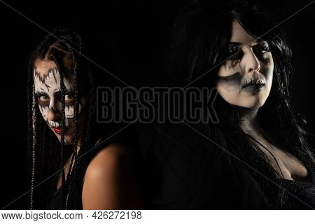Supernatural Entities, Portrait Of Two Supernatural Entities, Artistic Makeup, Black Background, Low