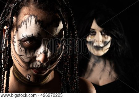 Supernatural Entities, Portrait Of Two Supernatural Entities, Artistic Makeup, Black Background, Low