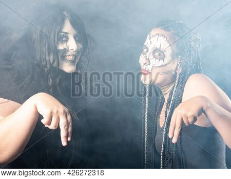 Supernatural Entities, Portrait Of Two Supernatural Entities, Artistic Makeup, Black Background, Low