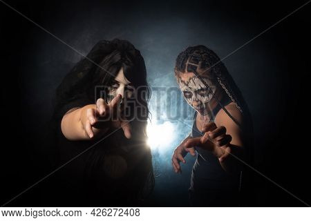 Supernatural Entities, Portrait Of Two Supernatural Entities, Artistic Makeup, Black Background, Low